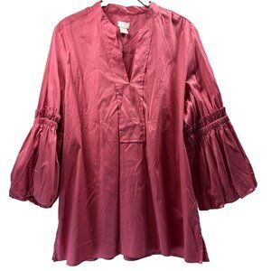 Chicos Women's Top Size Large Solid Coral Pink Puff 3/4 Lined Sleeves Bohemian
